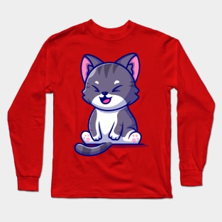 Cute Cat Sitting Cartoon Long Sleeve T-Shirt